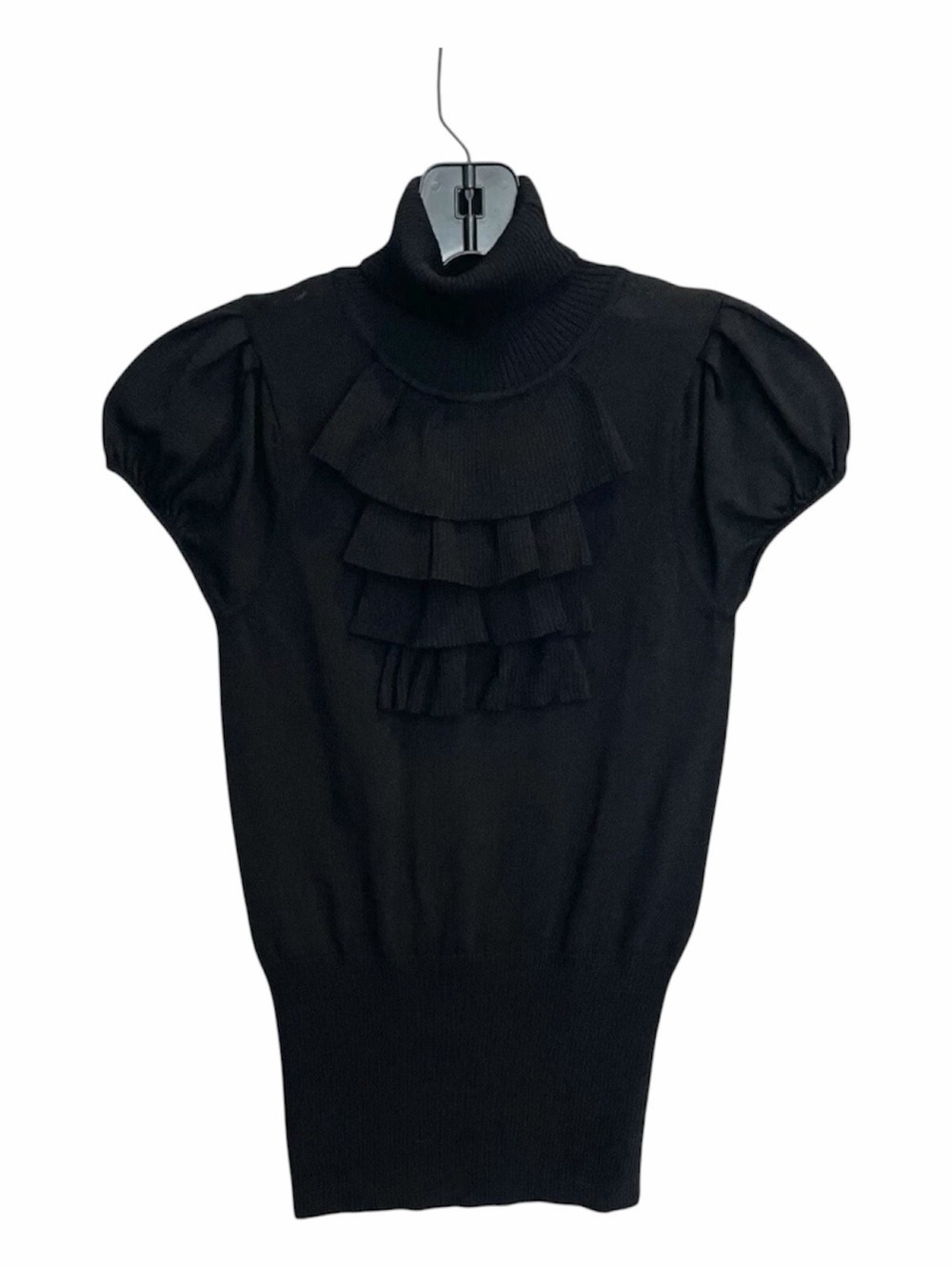 Rampage Black Tiered Ruffle Turtleneck Sweater Top Cap Sleeve Juniors S